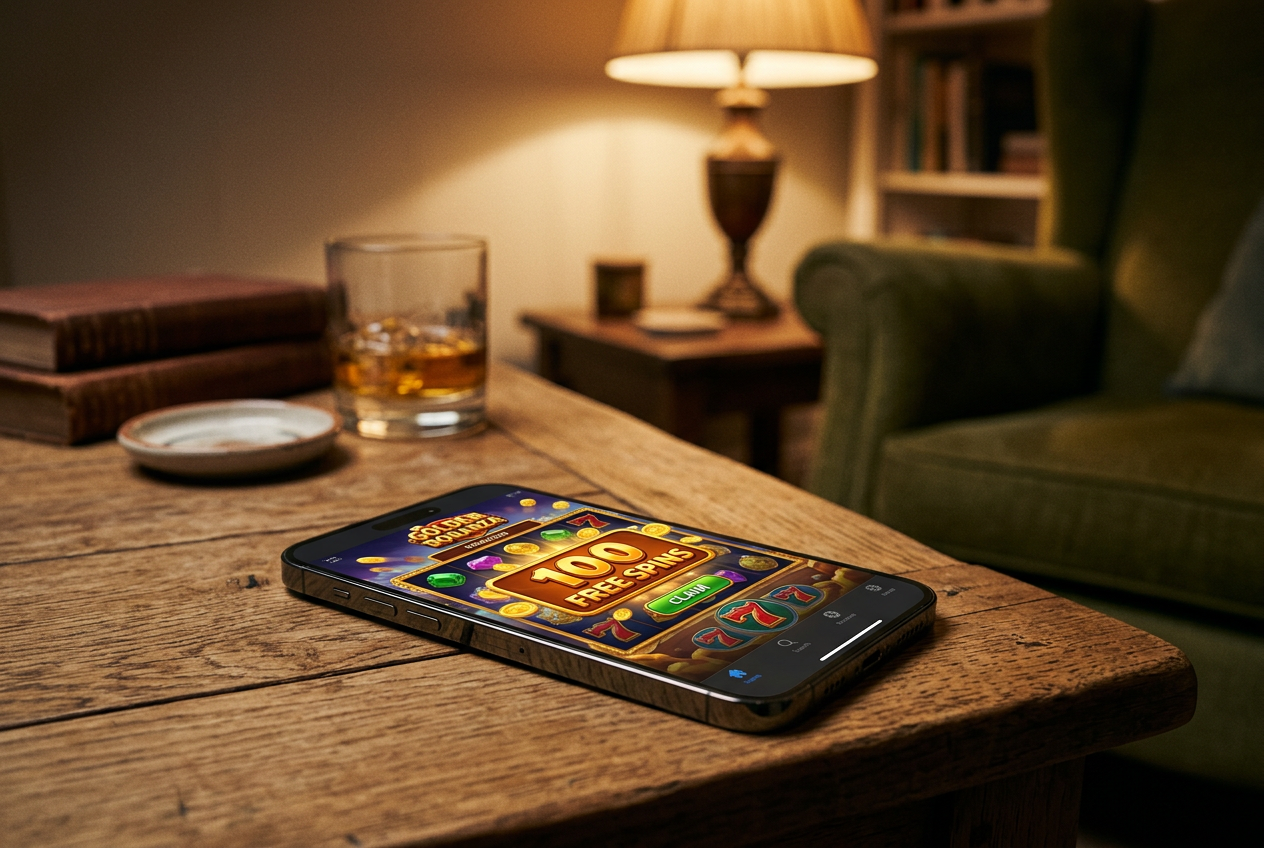 A premium casino interface showing bonus spins
