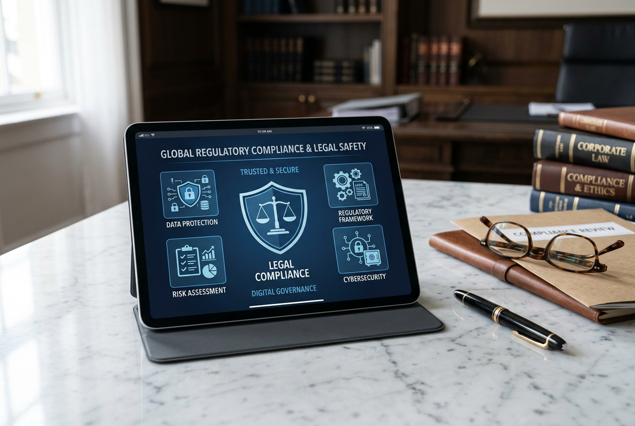 Legal documents and a digital tablet representing gaming regulations