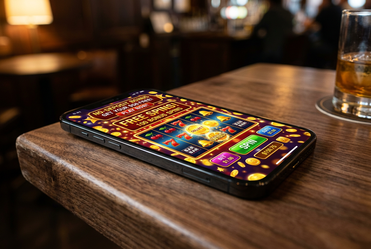 A high-end digital interface showing various casino bonus cards on a smartphone screen.